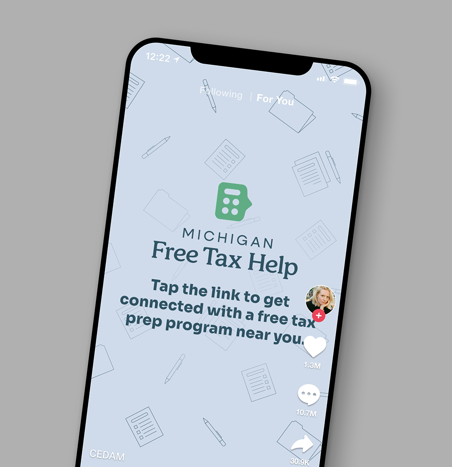 TikTok animated ad with the Michigan Free Tax Help logo